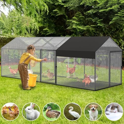 Metal Chicken Coop Run for 8-12 Chickens 118"×40"×40" Large Chicken Run for Yard with Cover,Portable Poultry Cage Hen House Outdoor Chicken Pens with Chicken Swing