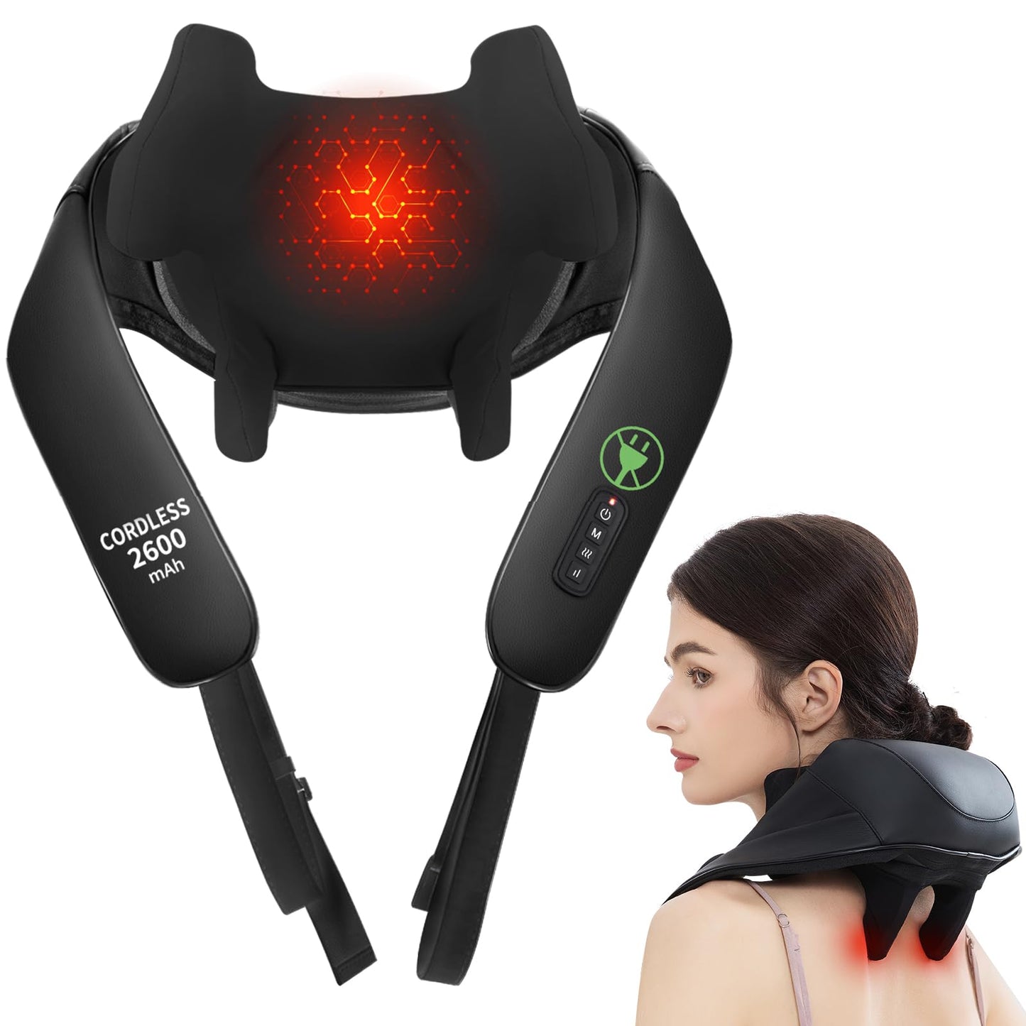 MASGRE Shiatsu Neck and Back Massager with Heat, Upgraded 2600mAh Cordless Shoulder Massager Deep Tissue 6D Kneading, Massages Pillow for Neck, Back, Shoulder, Foot, Body Gifts for Fathers Mom Dad