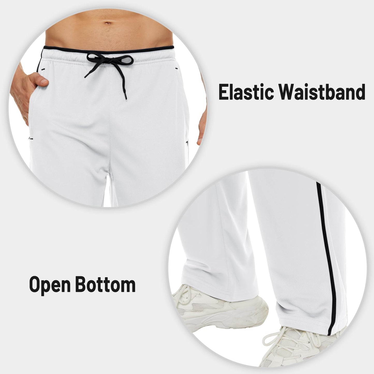 MAGNIVIT Men's Lightweight Pant Winter Sport Straight Pants Open Bottom Sweatpants for Men White/Black