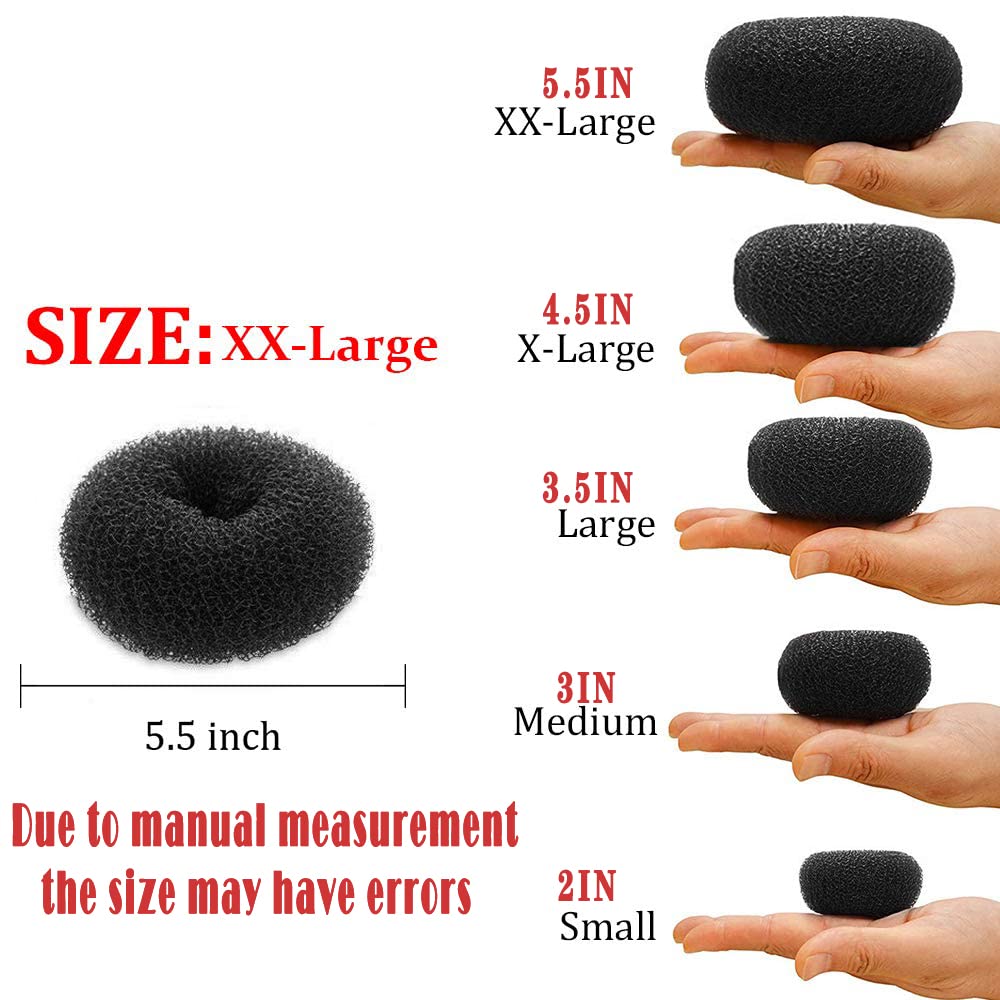 Hair Donut Bun Maker, Ring Style Bun, Chignon Hair Increase Doughnut Shaper for Thick and Long Hair (XX-Large, 5.5 Inch/Black)