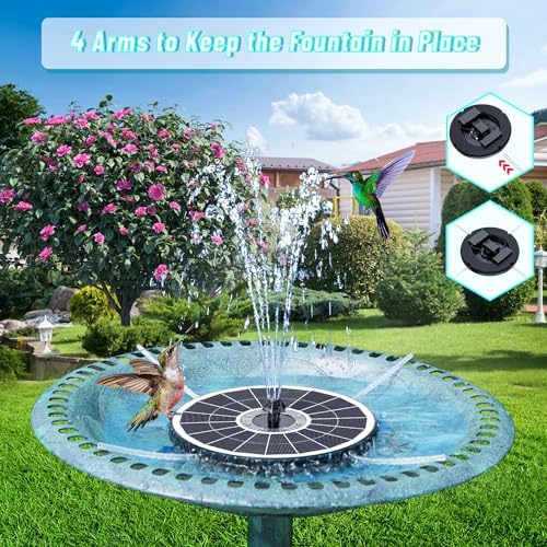Remote Control Solar Fountain, 2025 Upgrade 6W Solar Bird Bath Fountain with 4000mAh Battery, Solar Powered Hummingbird Water Fountain Pump with Colorful LED Lights, 7 Nozzles for Garden Decor