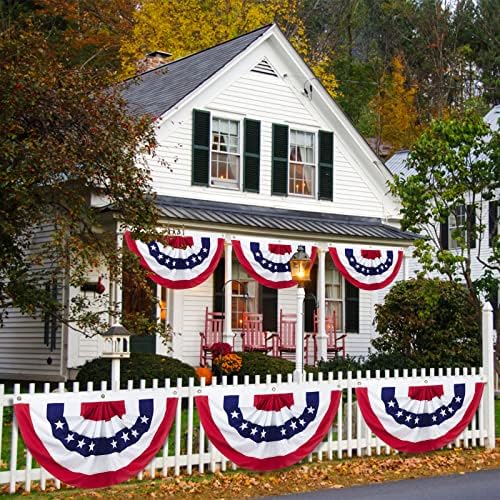4th of July Flags Decorations Outdoor 6PCS 3x6 FT USA Buntings American Pleated Fan Flags for Patriotic Veteran's Day, Independence Day, Memorial Day