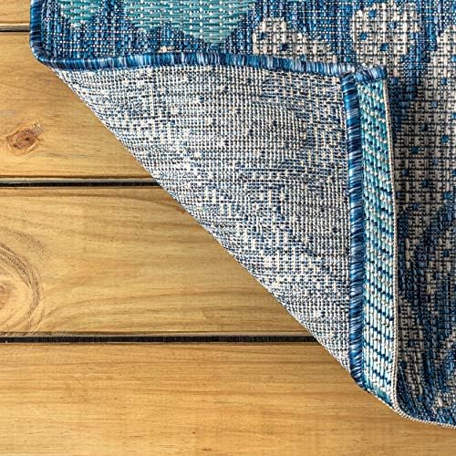 JONATHAN Y SMB110C-5 Zinnia Modern Floral Textured Weave Indoor Outdoor Area-Rug Bohemian Coastal Easy-Cleaning Bedroom Kitchen Backyard Patio Non Shedding, 5 X 8, Navy/Aqua