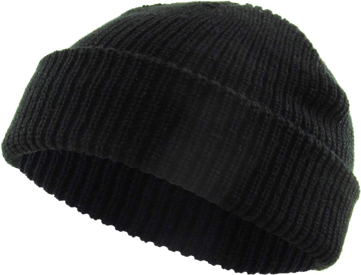 KBW-282 BLK Classic Warm Winter Fisherman Beanie Hats Acrylic Ribbed Knit Cuff Daily Cap