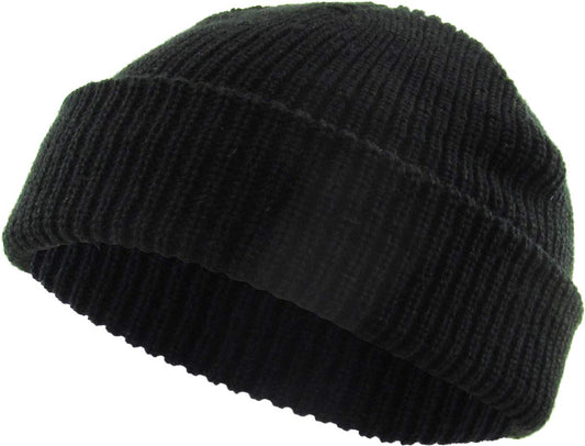 KBW-282 BLK Classic Warm Winter Fisherman Beanie Hats Acrylic Ribbed Knit Cuff Daily Cap