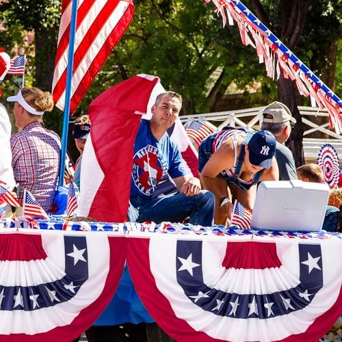 3 x 6 Ft Bunting Flags, Large Patriotic USA Pleated Fan Flags, 4th of July Decorations Bunting Banner Half Fan Flag for Independence Day Memorial Day Outdoor Home Door Yard Decor (Set of 4)