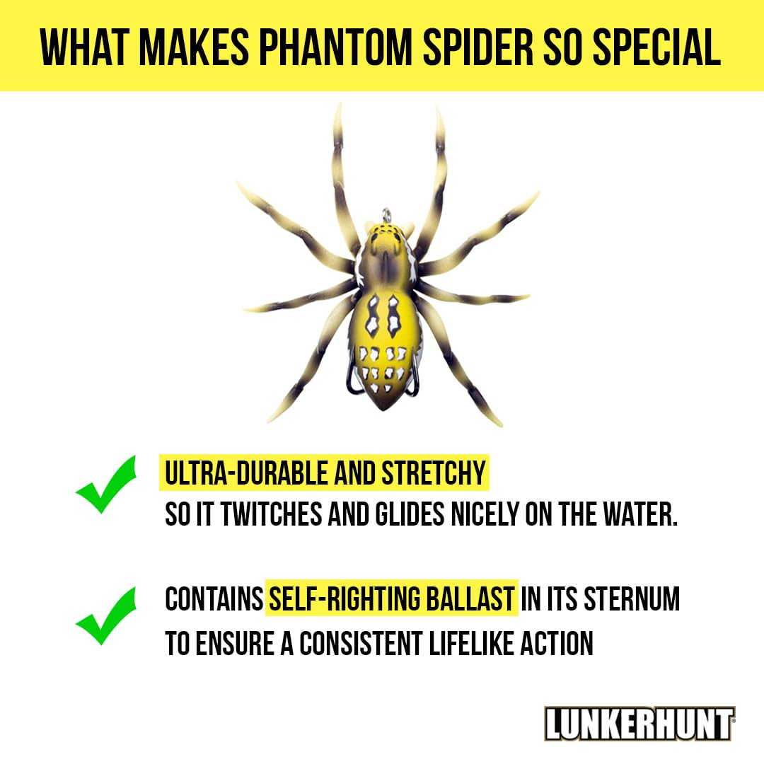 Lunkerhunt Phantom Spider Fishing Lure | Most Realistic Topwater Fishing Bait with Self-Righting Ballast for Natural Walking Action | Hollow Body Weedless Hooks for Bass Fishing (Dock)