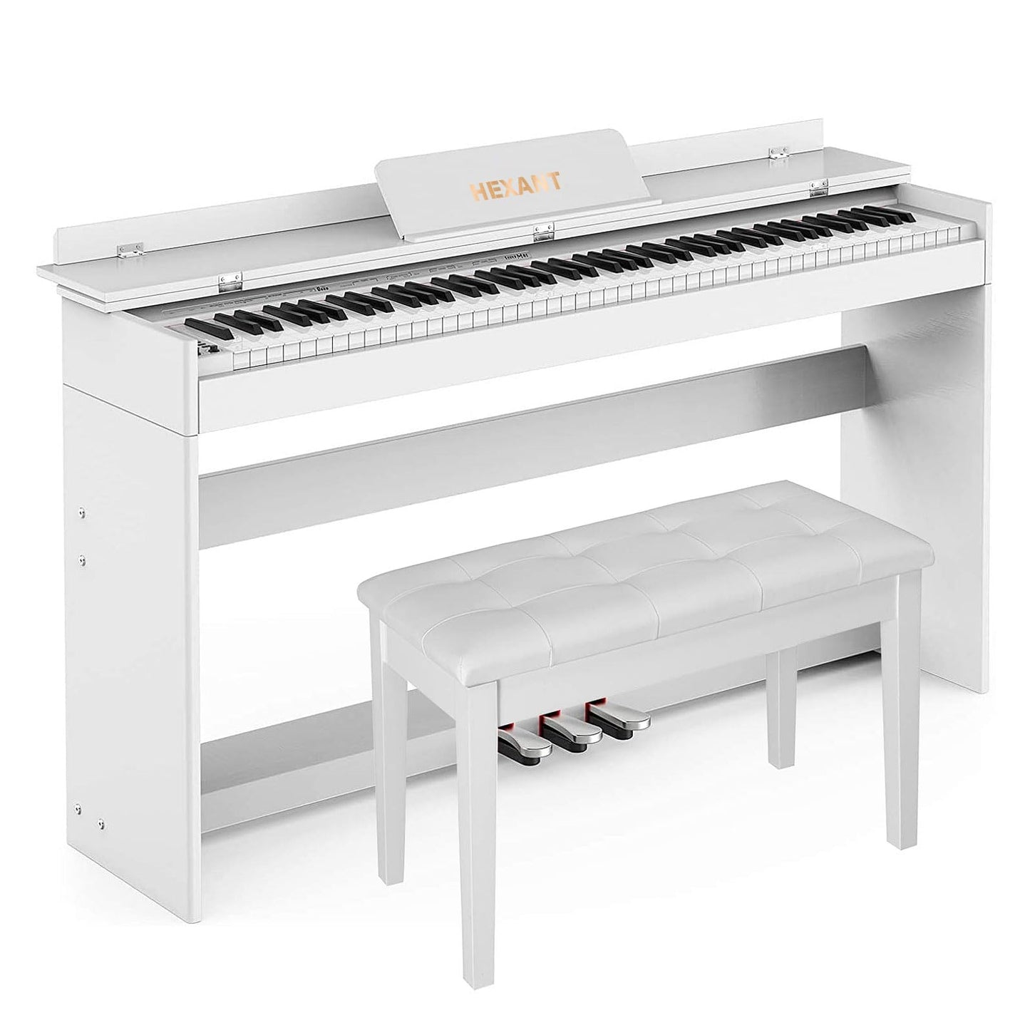 HEXANT 88-Key Weighted Digital Piano, Full-Size Semi-Weighted Upright Flip Electric Keyboard Piano with 3 Pedal and Multi-Functional Keyboard for Beginner(with Bench,White)