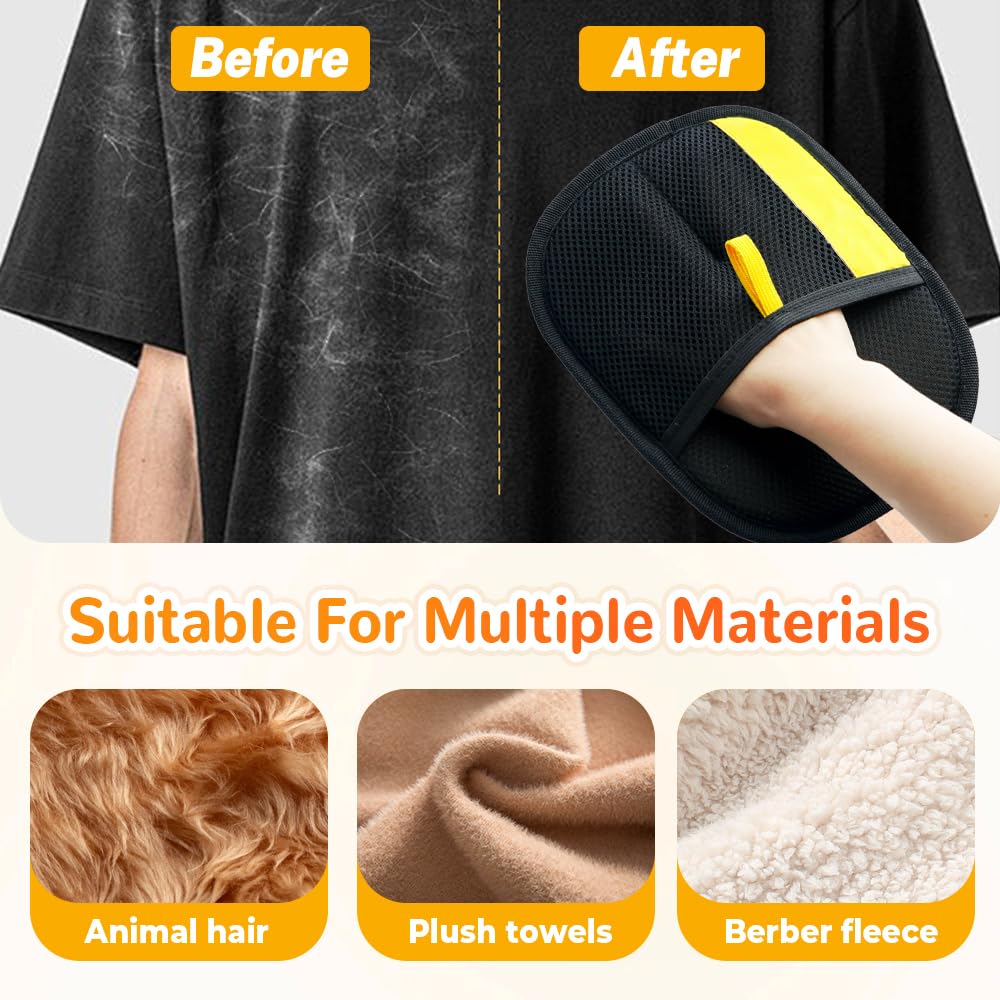 Pet Hair Removal Gloves, Electrostatic Pet Hair Remover for Furniture, Washable Dog Cat Grooming Gloves for Pets, Reusable Dogs Cats Hair Gloves for Bed Sheets Couch Clothes Carpet Car Seat (Orange)