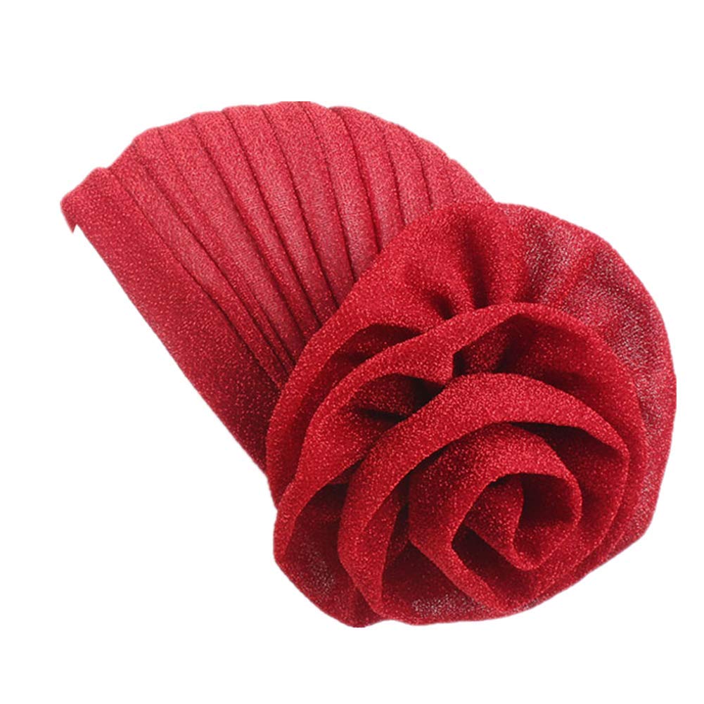Fxhixiy Women Elastic Glitter Big Flower Turban Beanie Head wrap Hair Loss Chemo Cap Hat (Red)