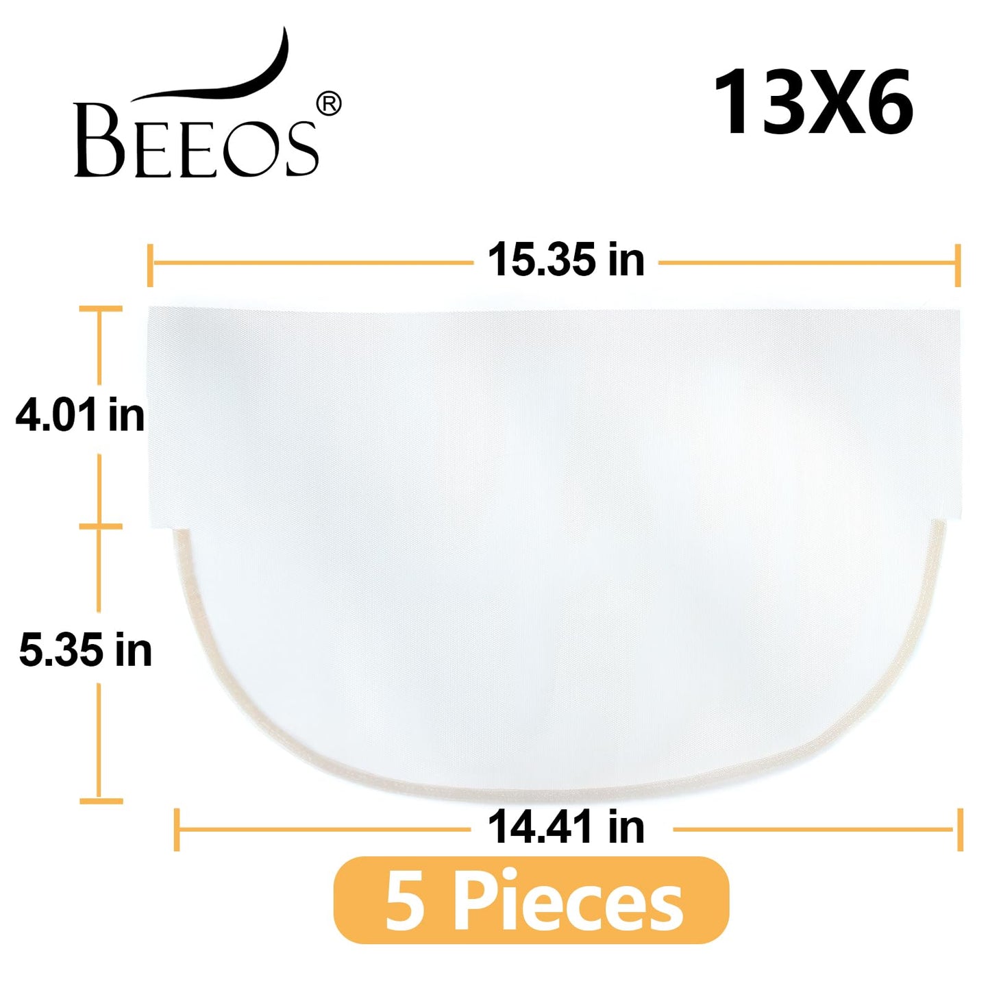 BEEOS 13x6 Transparent Lace for Wig Making, 5 Pieces Lace Net for Making Full Frontal Wigs Accessories for Repairing Wig Cap