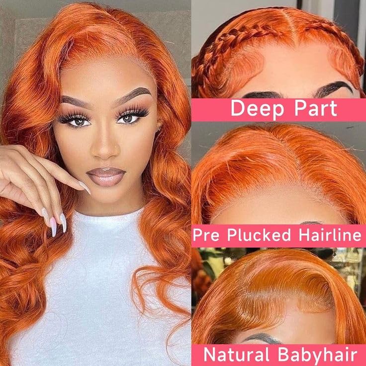 MARRY MOON 200 Density Ginger Wig Human Hair 9x6 Ginger Lace Front Wigs Human Hair Body Wave Hd Lace Frontal Wigs Human Hair Pre Cut Colored Orange Wig for Women Glueless Wigs