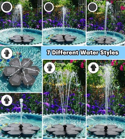 SZMP Solar Fountain 2025 Upgraded, 3.5W Snowflake Double Layer Colorful Lights, 2000mAh Battery 4 Fixes & 7 Nozzles, Solar Bird Bath Fountain for Garden Patio Pond Outdoor Décor