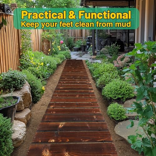 8.2 Ft Wooden Garden Pathway - Weather Resistant Carbonized Pine Roll Out Decorative Walkway, Boardwalk Pathway Pavers for Outside Stepping Stones Outdoor Flooring Patio Beach Pool Backyard