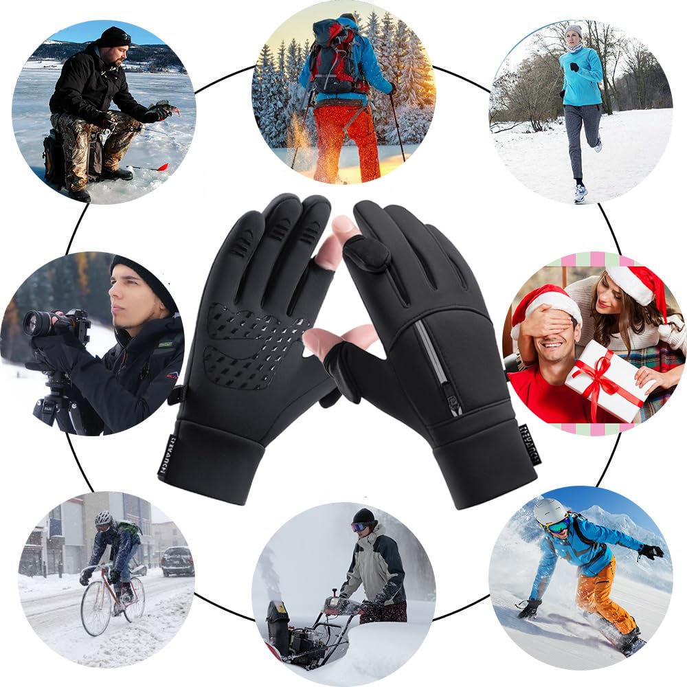 weiatas Winter Fingerless Gloves for Men Women Touch Screen, Cold Weather Thermal Sport Gloves for Fishing Running Cycling Driving Hiking, Warm Windproof Work Gloves (X-Large)