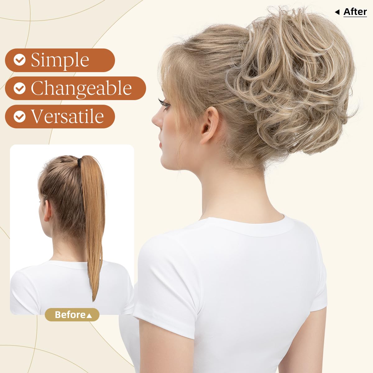 youngways Claw Clip Short Ponytail Messy Bun Hair Piece Bendable Hair Branch Extensions Fluffy Wavy Curly Synthetic Versatile Ivory Blonde Hairpieces