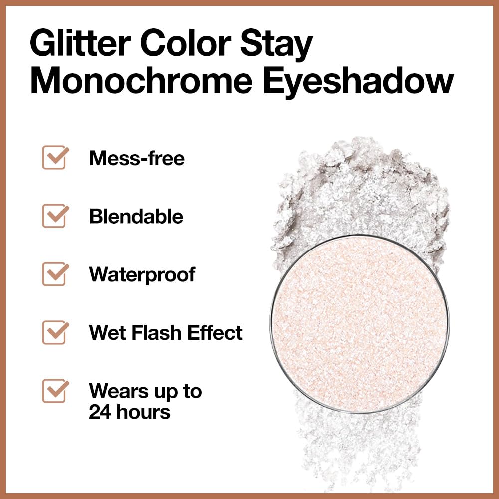 CAKAILA Single Silver White Glitter Shimmer Eyeshadow,Bright High Pigment Intense Monochrome Eye Shadow,Buildable Sparkly Eye Glitter Shimmer Finish,24 Hour Eye Makeup Longwear Waterproof,Blendable