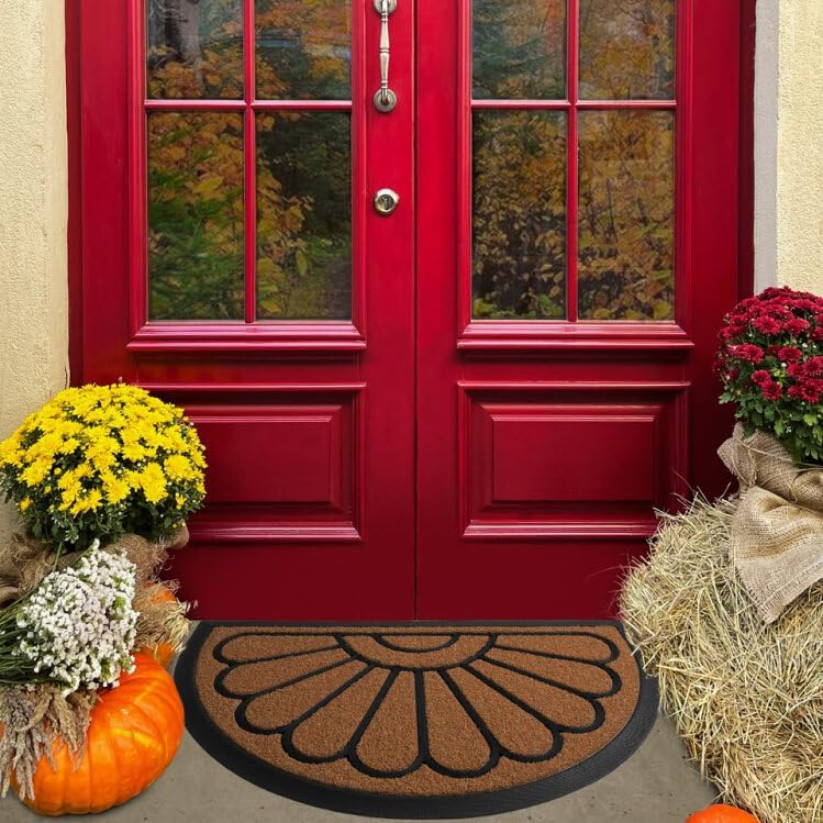 ubdyo Front Door Mat - Low Pile Front Door Mat Outside Entrance - Muddy Dirt Trapping Welcome Matt Outdoor - Rubber Backing Anti Slip Indoor Doormat Entrance, 30" x 17", Bright Brown
