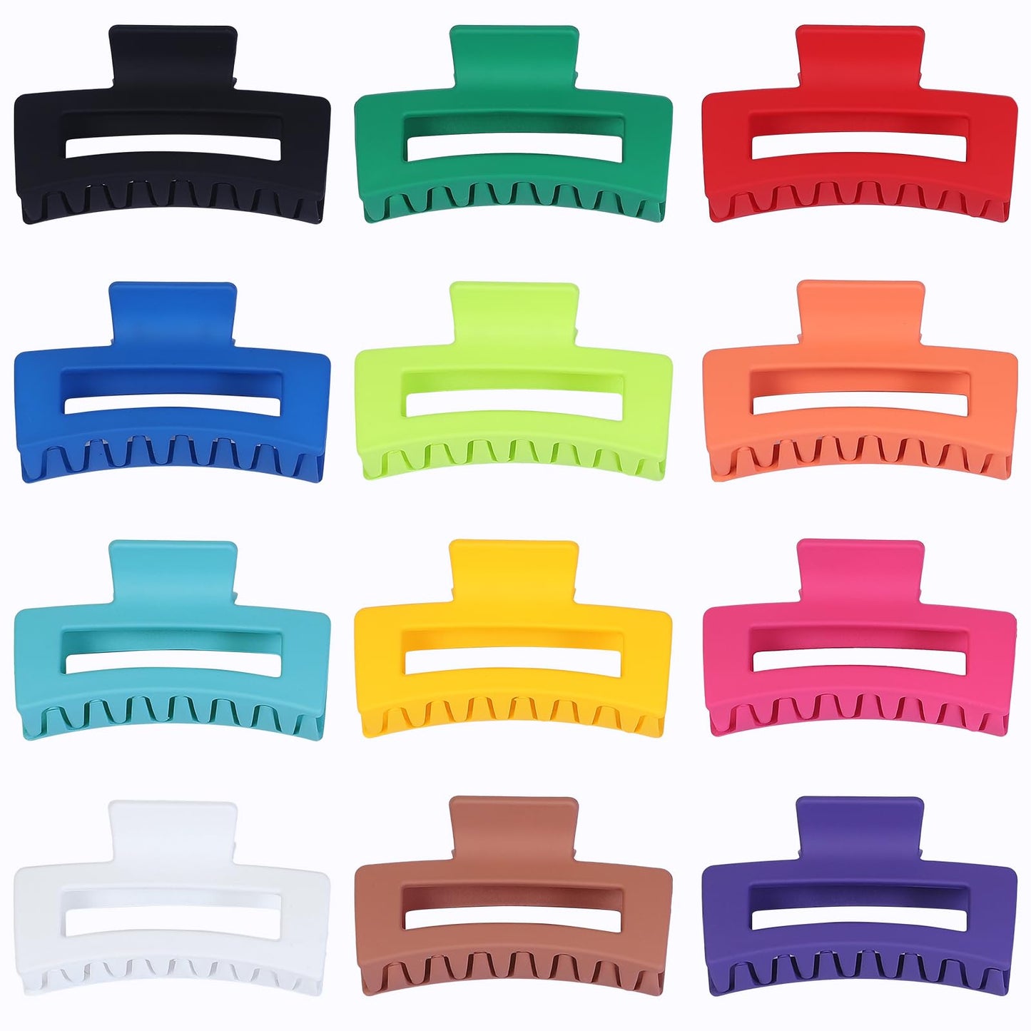 Sisiaipu 3.5 Inch Medium Hair Accessories: 12 Pcs Square Jaw Clips for Thick and Thin Hair - Rectangular Bulk Clips for Women and Girls - Dopamine