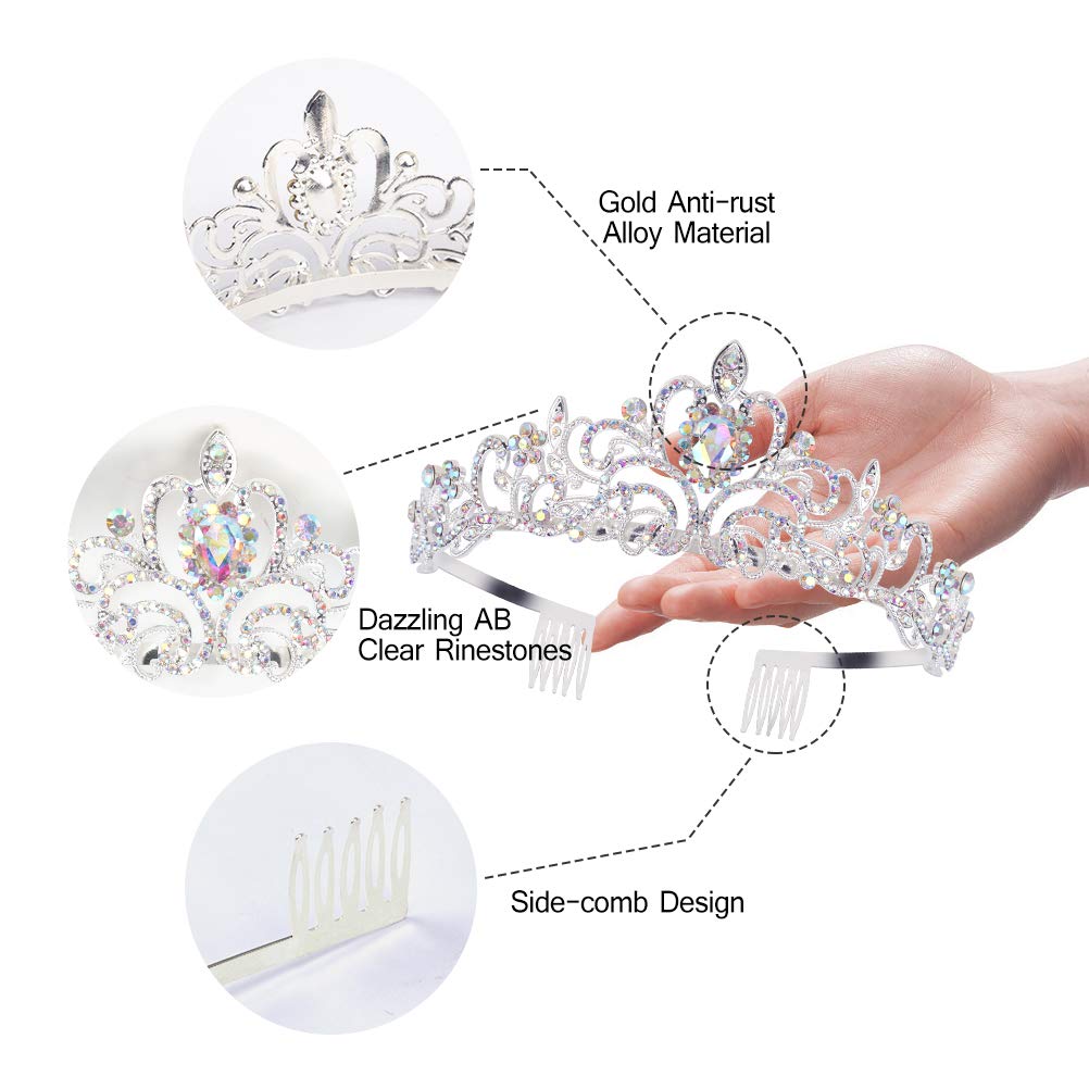 Didder Crystal AB Rhinestone Tiaras and Crowns for Women - Princess Elegant Headband with Comb - Birthday Crowns for Girls