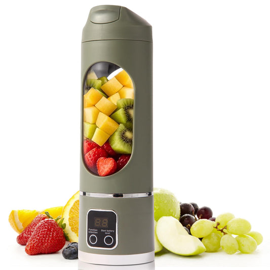 Portable Personal Blender, USB Rechargeable for Smoothie Shakes, with 12 Stainless Steel Blades & 16 Oz/450ML Cup and Extra Handle Lid, for Travel Sports Gym (Green)