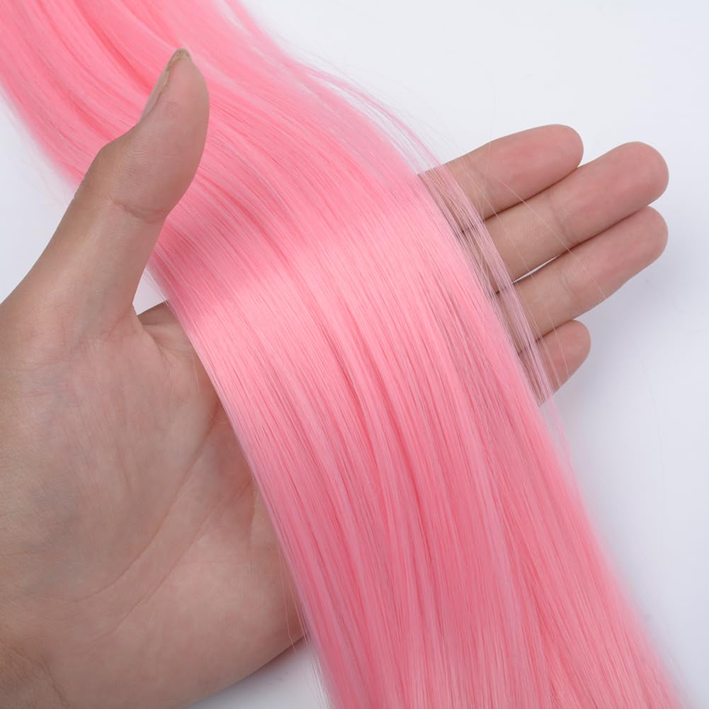 KGBFASS Colored Clip in Hair Extensions 20Inch Straight Syntactic Pink Color Hairpiece Rainbow Party Highlights for Women Girls Kids 16Pcs (Pink Ⅱ)