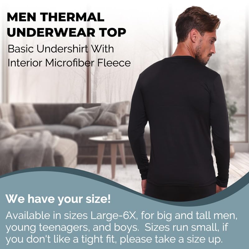 Ultra Dry Thermal Shirts for Men Long Sleeve Shirts for Men Thermal Underwear Shirt Mens Thermal Black Undershirts Men Fleece Lined Base Under Shirt for Men Long Sleeve Thermal Black Shirt Men