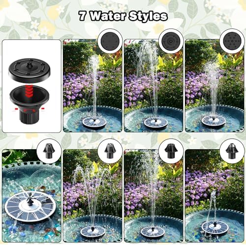 Solar Fountain White Flower, 3.5W Glass Bird Bath Fountains Solar Power No Battery with 4 Fixed Rods & 7 Nozzles, Solar Fountain Pump for Bird Bath, Pool, Garden, Outdoor, Pond