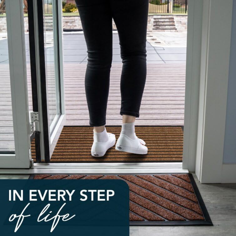 ubdyo Extra Durable Door Mat - Dirt Trapping Outdoor Welcome Mats - Non-Slip Outdoor Indoor Entrance - Low Profile Front Doormat (47" x 32", Bright Brown)