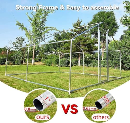 HITTITE Large Metal Chicken Coop with Run, 12.8 x 9.84 x 6.56 ft Walk in Poultry Cage Chicken Run Pen, Outdoor Chicken Runs for Yard with Waterproof & Anti-UV Cover