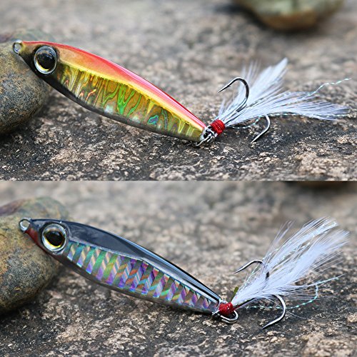 Sougayilang Jigs Fishing Lures Sinking Metal Spoons Micro Jigging Bait with Treble Hook for Saltwater Freshwater Fishing-A-2.56in/1.16oz-5PCS with Box