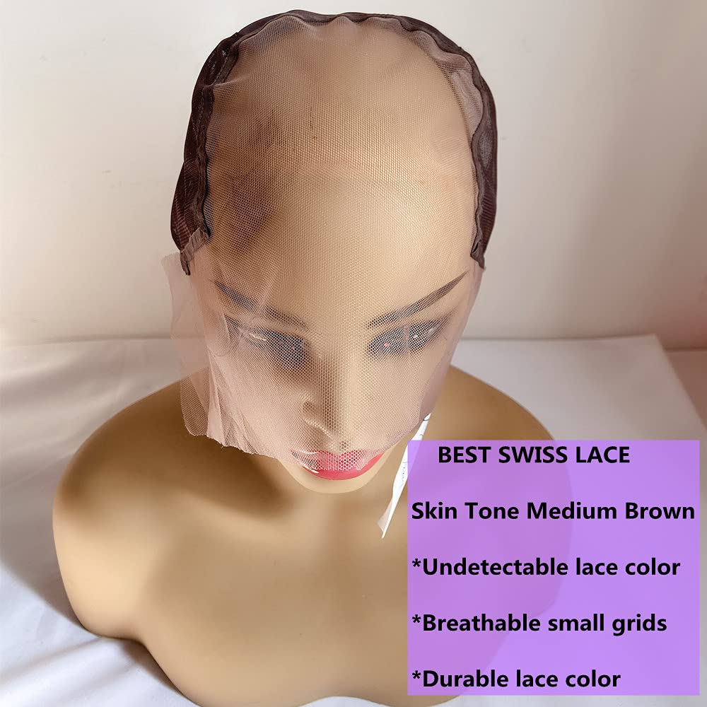 FENJUN HAIR 13x6 Lace Front Wig Caps for Making Wigs with Adjustable Straps Swiss Lace Medium Brown and Medium Size Glueless Weaving Cap Wig Base for Ventilating or Knotting