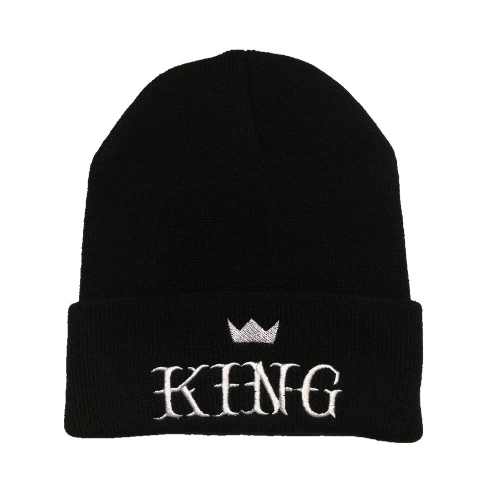 MIUNIKO Couples Lovers Fashion King and Queen Winter Warm Knit Skull Cap Ski Beanie Hats, 2-Piece Set Black