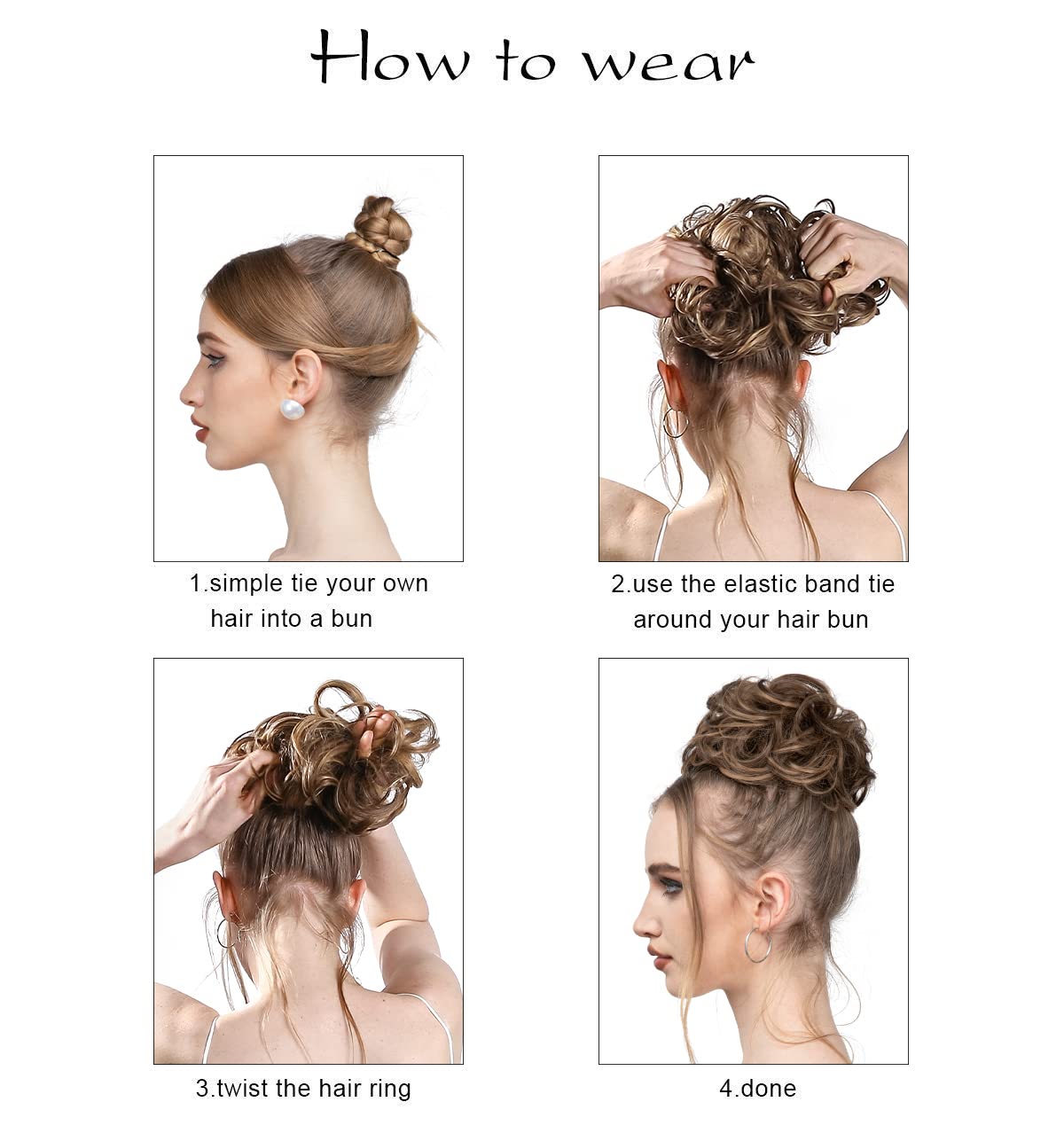 SARLA 2PCS Messy Hair Bun Hair Pieces Wavy Curly Synthetic Updo Fake Scrunchies Ponytail Extension for Women Jet Black