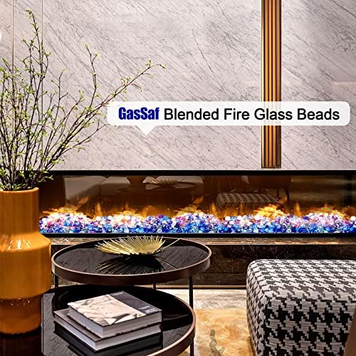 GasSaf Blended Fire Glass Beads for Outdoor Fire Pit, Fireplace, Replaces Existing Gas Logs & Lava Rocks, 3/4 Inch Glass(10 Pound)(Cobalt Blue, Caribbean Blue, Crystal Clear Luster)