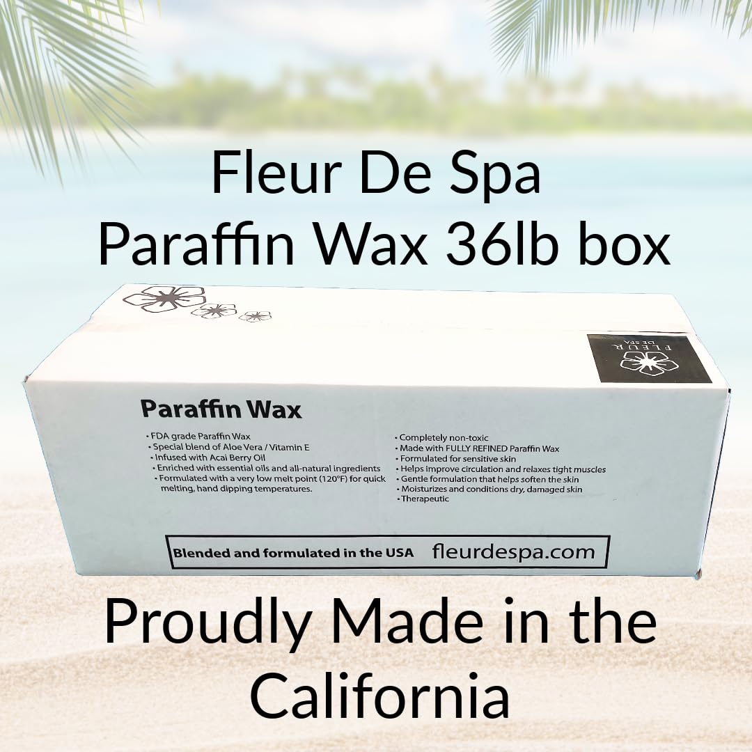 Paraffin Wax Refill for Hands and Feet | FLEUR DE SPA | Made in USA | With Acai, Coconut Oil, Jojoba, Aloe | Hydrates Dry Skin - At-Home Spa Experience