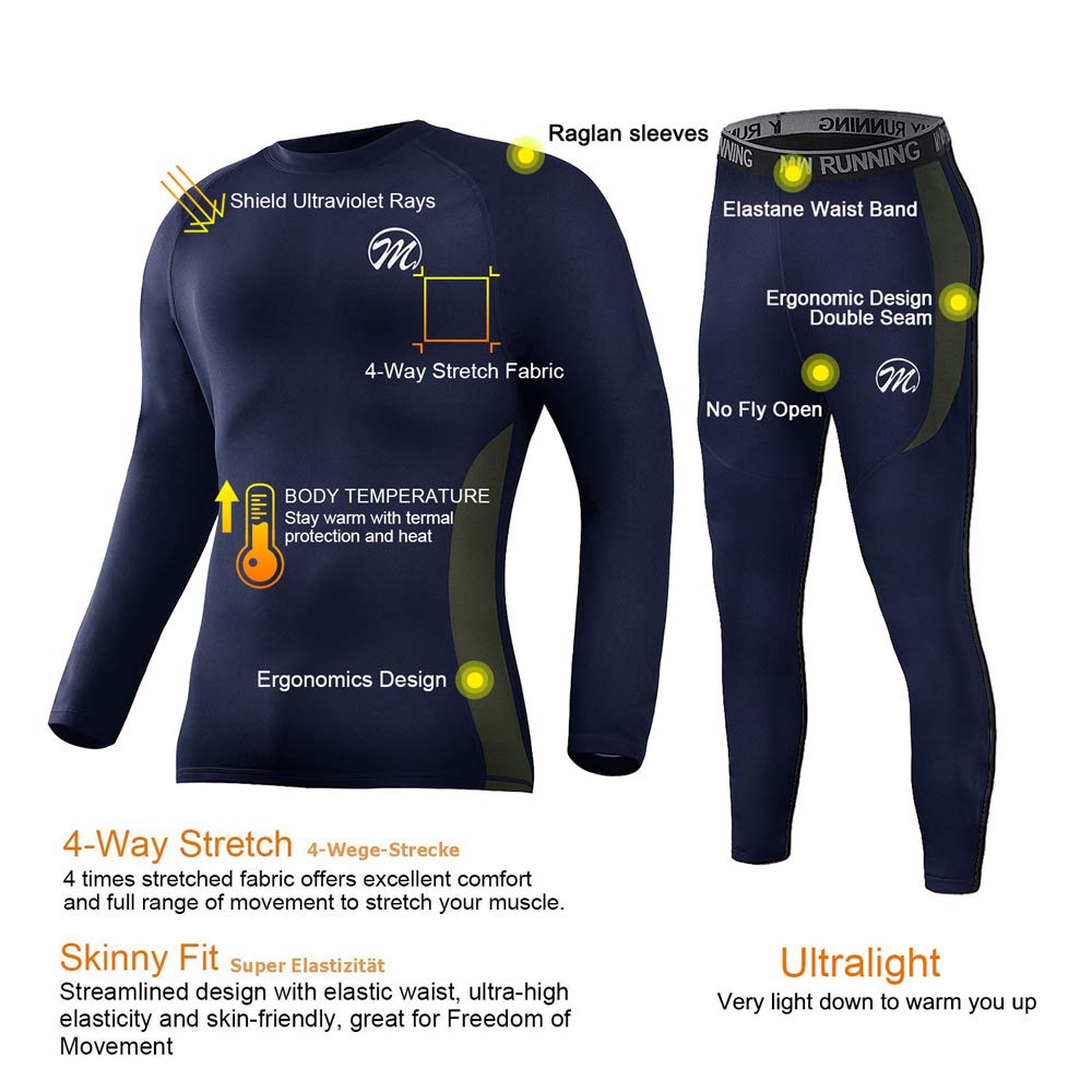 MEETWEE Men's Thermal Underwear Set, Winter Ski Gear Fleece Lined Long Johns Base Layer Warm Top & Bottom for Skiing Blue