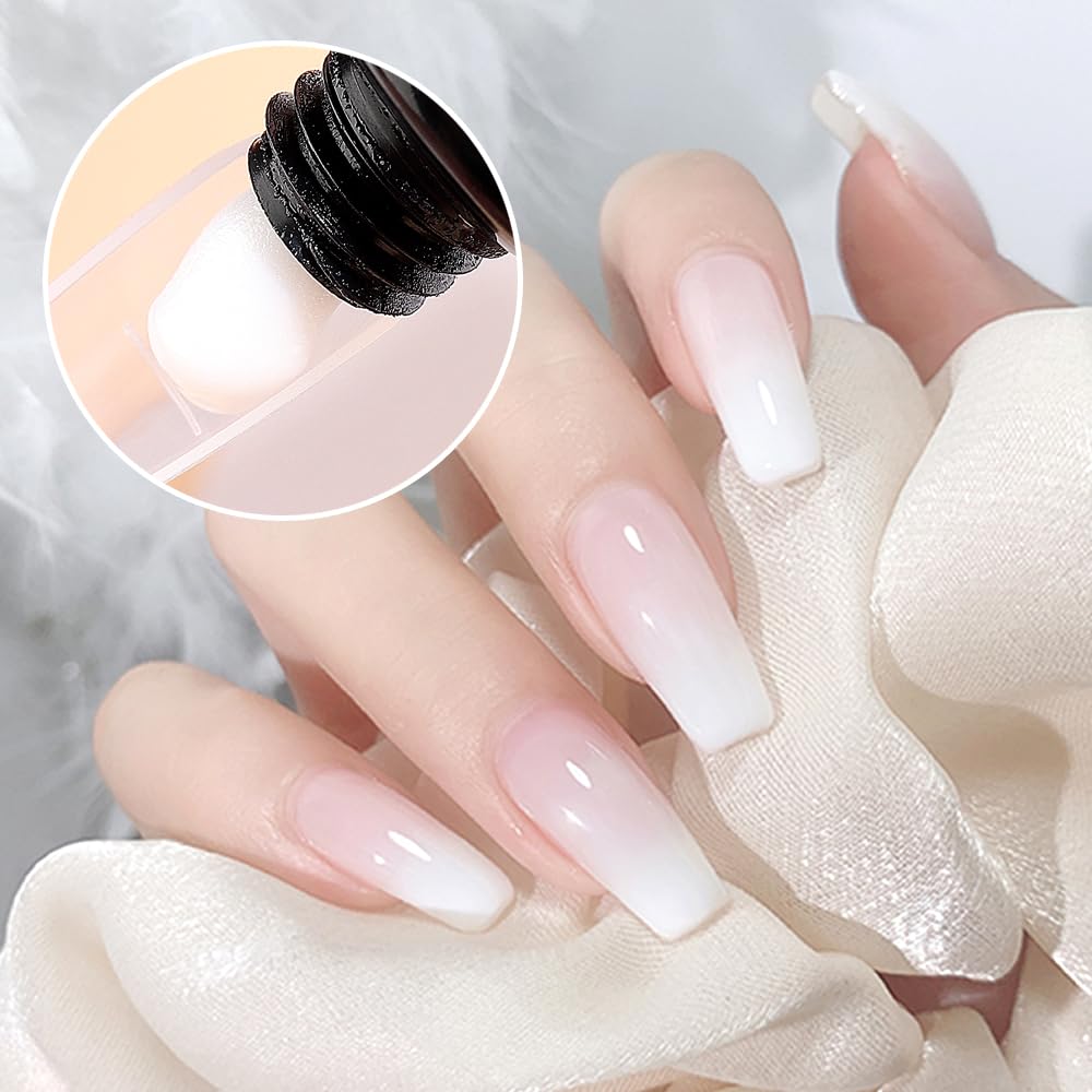 SUTOKAKA Poly Extension Gel Nail Kit, White Nude Pink Builder Gel Nail Enhancement Gel with Slip Solution Dual-Ended Brush, Nail Dual Forms for Polygel Nail Art Salon DIY at Home Beginner Kit