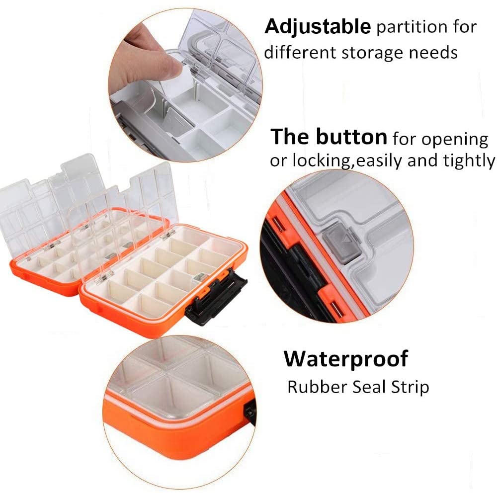 Goture Small Tackle Box, Waterproof Fishing Lure Boxes, Storage Case Bait Plastic Accessories Containers Orange SMALL 7.8'' X 4.2'' X 1.8''