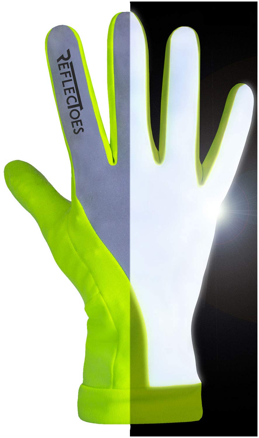 ReflecToes Reflective Running Gloves - Touchscreen - Lightweight Hi Vis Winter Running Gear for Cold Weather Jogging At Night (M)