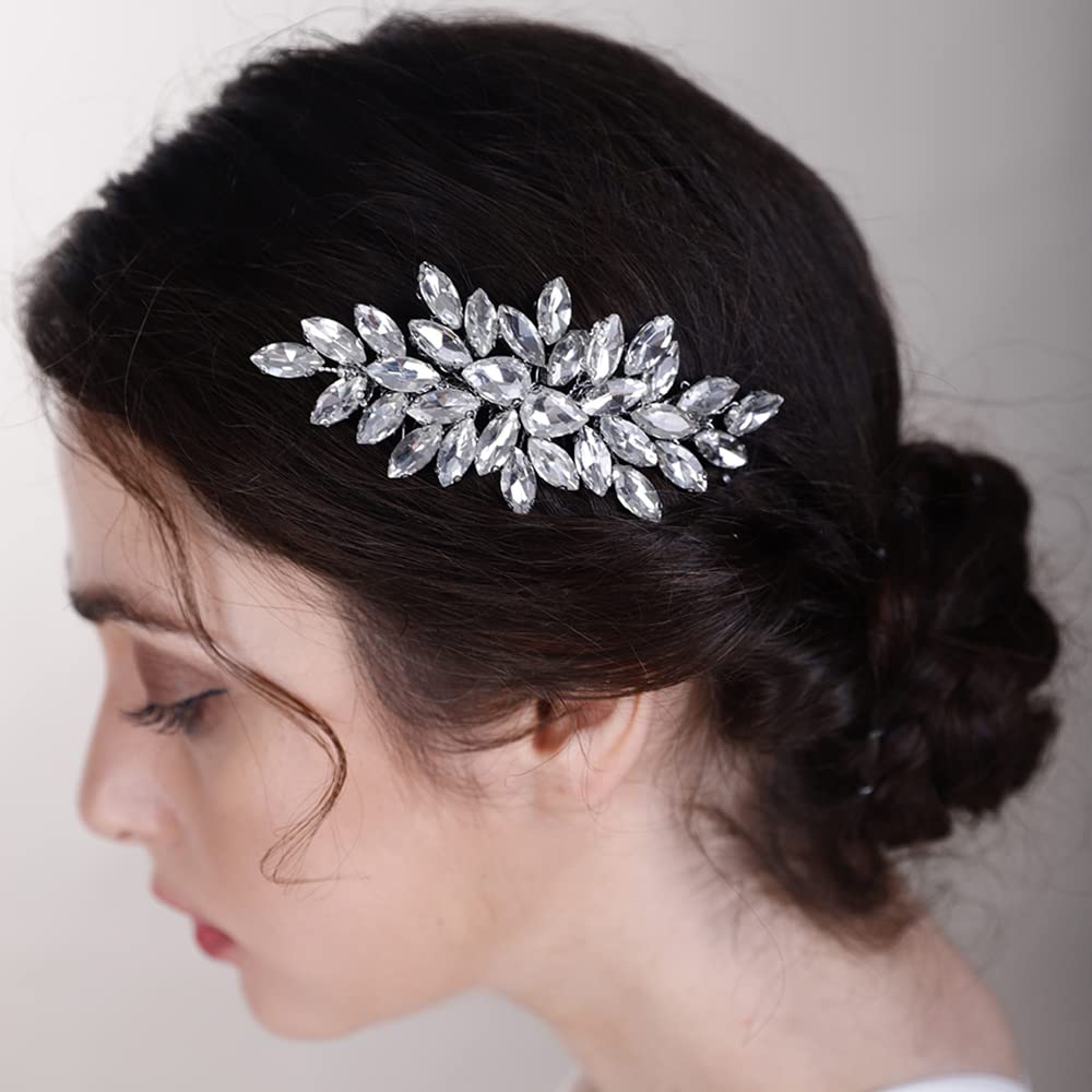 BERYUAN Crystals Hair Comb for Bride for Women for Girls Cute Teardrop Hair Comb Slide Multi-Color BLUE