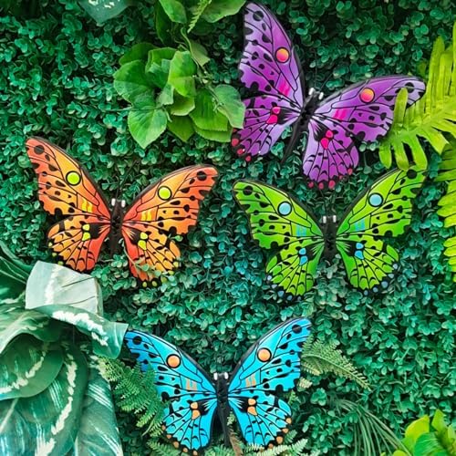 Metal Butterfly Wall Decor - 9.6" Outdoor Fence Wall Art Decor, Hanging Decoration for Garden Yard Living Room Bedroom Patio Balcony(4 Pack)