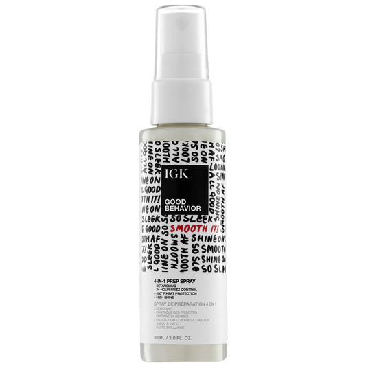 IGK GOOD BEHAVIOR 4-in-1 Prep Spray Travel | Leave In + Detangle + Heat Protectant | Vegan + Cruelty Free | 2 Oz