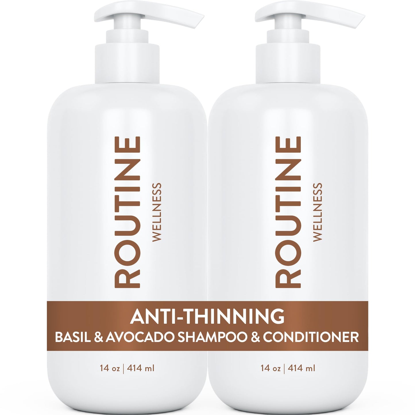 Routine Wellness Anti-Thinning Shampoo and Conditioner Set for Thinning Hair - Biotin DHT Blocker Women & Men - Color Safe Shampoo for Hair Loss & Healthier Growth - Basil & Avocado (Pack of 2)