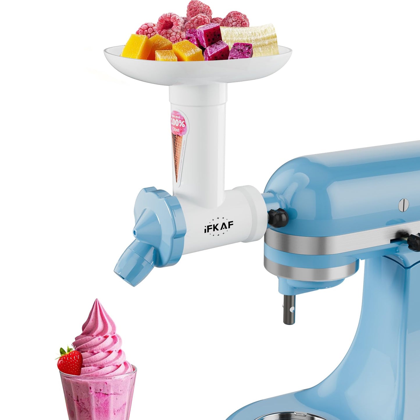 Dairy Free Ice Cream Maker Attachment for KitchenAid Stand Mixer, Natural Frozen Dessert and Yogurt Maker, Gelato Sorbet Maker, Frozen Fruit Ice Cream Maker, Dishwasher Safe