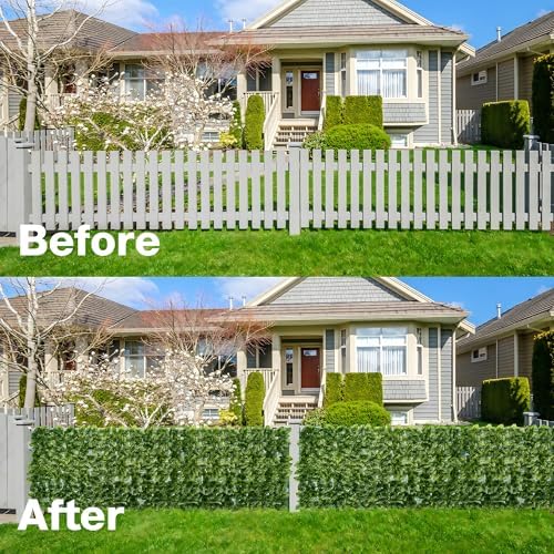 Artificial Ivy Privacy Fence Screen, 120x40 Inch Artificial Faux Ivy Hedge, Expandable Faux Privacy Fence with 80 pcs Zip Ties Decoration for Outdoor Garden, Color Printing Watermelon Leaves