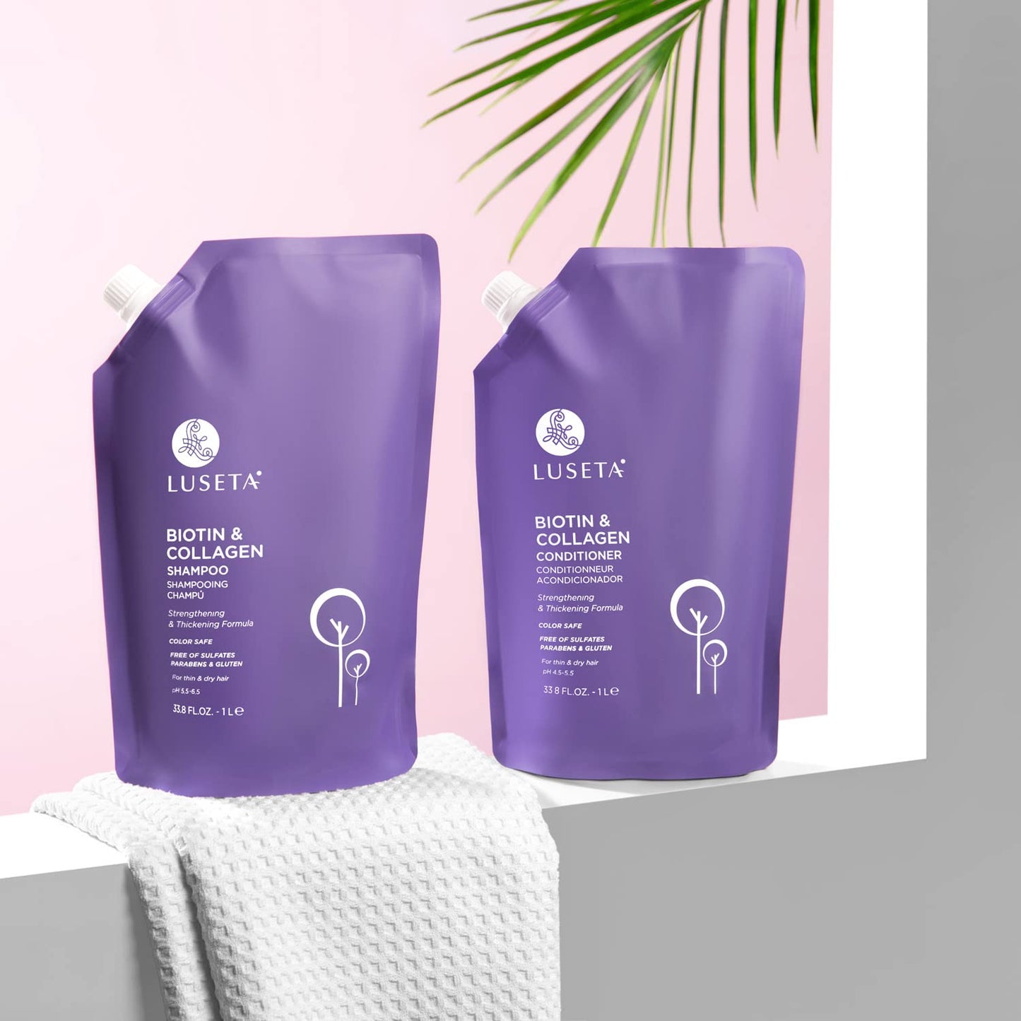 Luseta Biotin & Collagen Conditioner Pouch 33.8oz Thickening & Strengthening for Thin and Fine Hair, Hydrating Hair Growth, Repair Damaged Hair for Men and Women, Sulfate Free