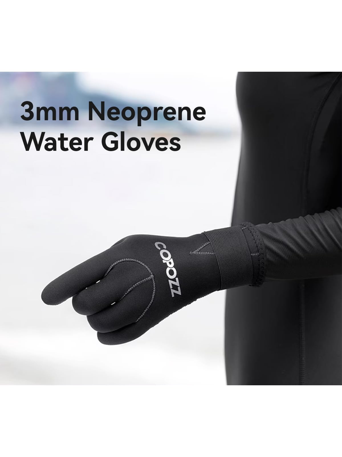 COPOZZ 3mm Neoprene Gloves for Diving and Water Sports, Adjustable Wrist Closure, Thermal Insulation, Anti-Slip Silicone Particles, Perfect Scuba Gloves for Kayaking, Snorkeling, and Winter Sports