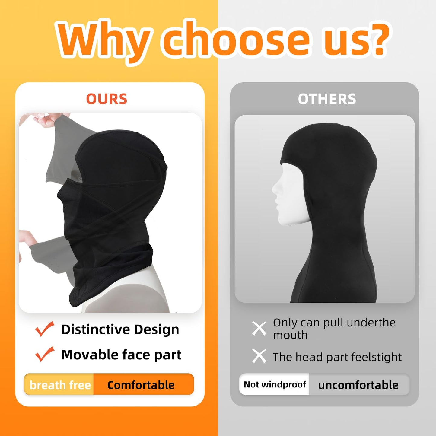 Kids Balaclava Ski Mask- Thermal Fleece Full Face Cover Winter Balaclava with Movable Face Part for Skiing Skating Cycling Black