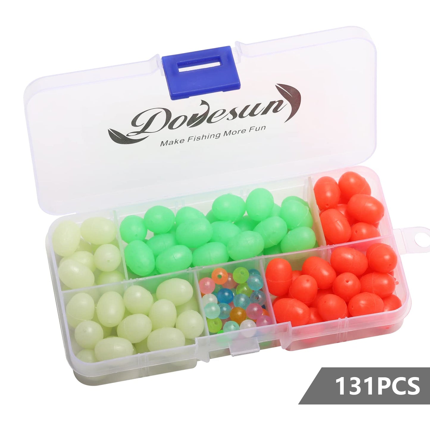 Dovesun Soft Rubber Fishing Beads Fishing Accessories Fishing Bait Eggs Oval Luminous Fishing Beads with Fishing Tackle-Box 0.39 * 0.59in(131pcs)